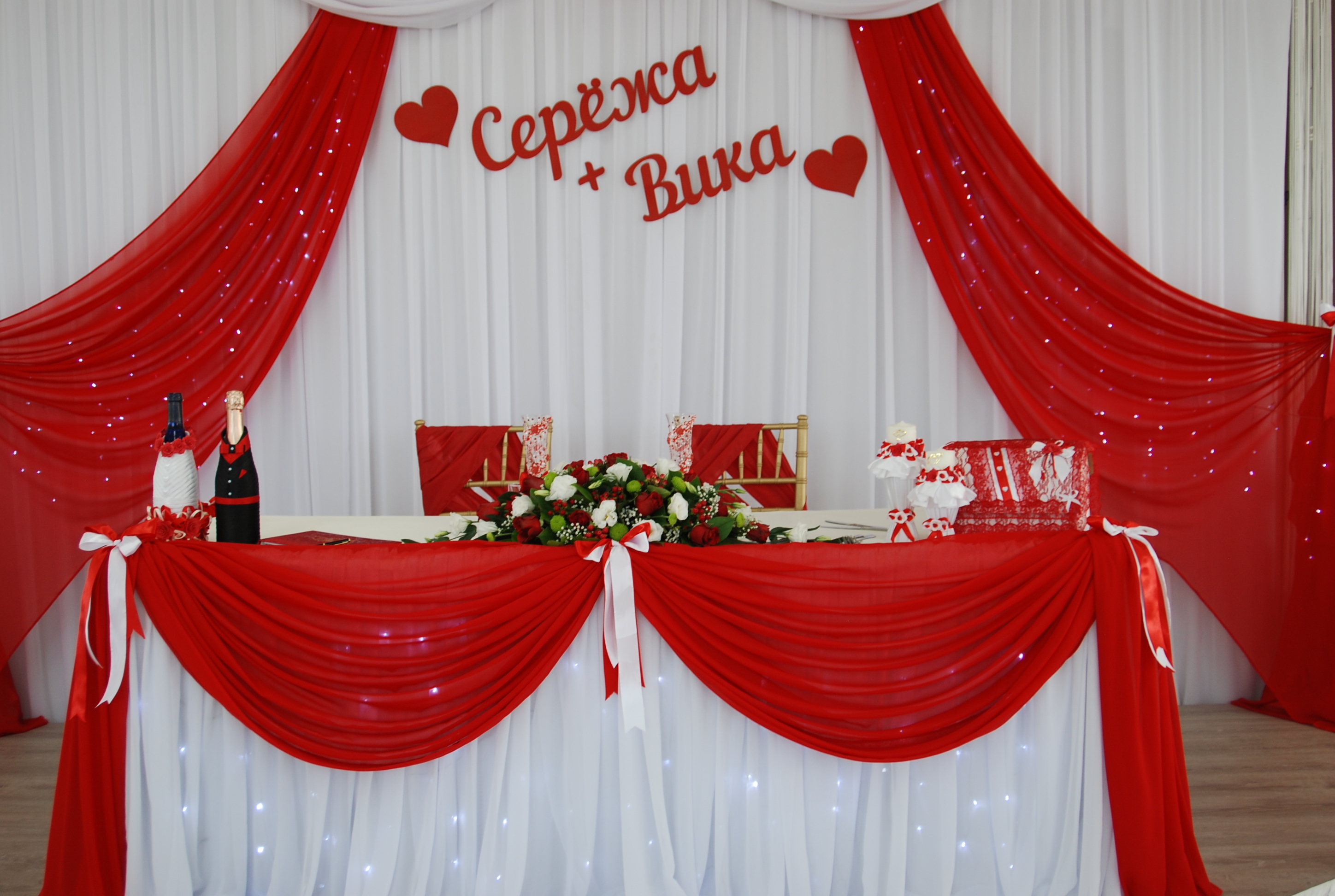 украшение зала на свадьбу в красном стиле