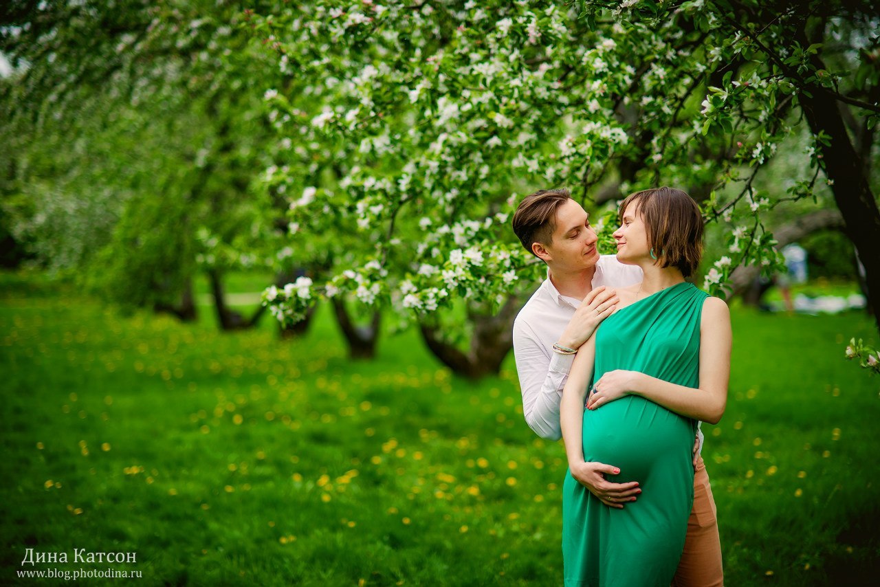 Фотосессия беременной с мужем на природе весной