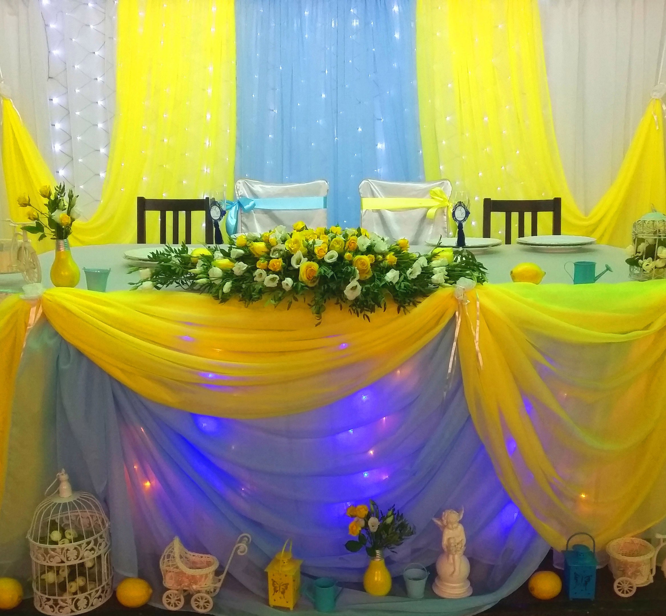 Украшения зала на свадьбу в желтом цвете
