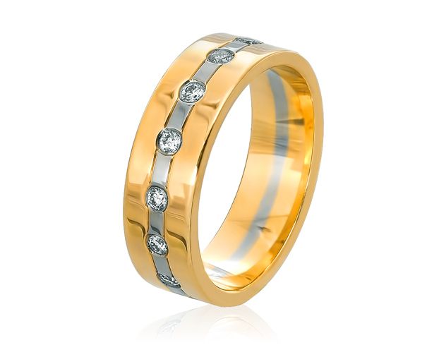 Обручальное кольцо белое и жёлтое золото с бриллиантами по кругу