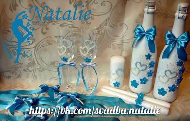 Свадебный комплект в ярко-голубом цвете. - фото 3145639 Свадебные аксессуары от Натальи Чуглазовой