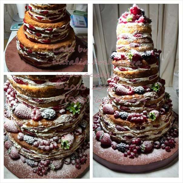 Тренд прошлого сезона (2014) - голый торт, он же - рустик. - фото 3623477 Свадебные торты от Наталии Аржаковой
