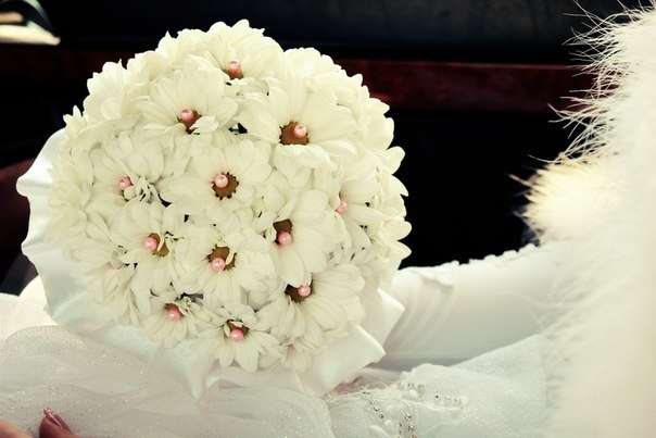 Букет невесты из белых ромашек, декорированный розовыми бусинами  - фото 1246625 Нинель2013