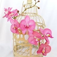винтажная клетка с орхидеями из холодного фарфора