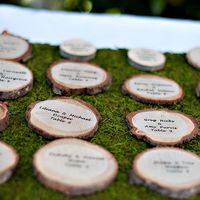 Деревянные спилы - оригинальные карточки для рассадки на русской свадьбе.