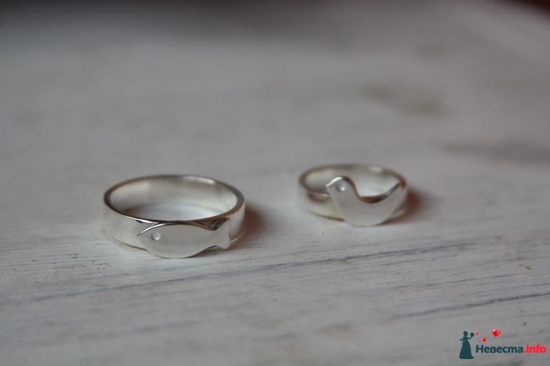 Оригинальные обручальные кольца из серебра, украшенные рыбкой и птичкой. - фото 411467 наперегонки