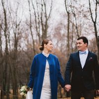 октябрь, свадьбы, осень,синее пальто и белое платье