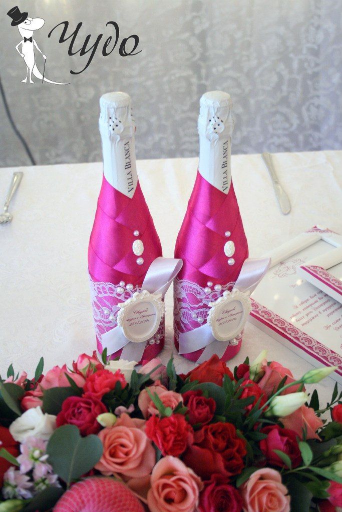 Свадьба в Тольятти. Оформление организация свадьбы. Бело-розовая свадьба. Декор бутылок в стиле свадьбы - фото 2745309 Агентство событий Премиум Арт - организация 