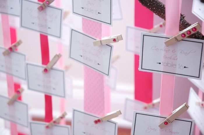 План рассадки гостей на свадебном банкете в виде карточек с номерами столов и именами гостей, оформленный  на розовых лентах - фото 2382548 Свадебное агентство "АННАнас"