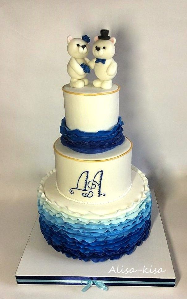 бело-синий свадебный торт с мишками - фото 2739359 Alisa-Kisa создание тортов