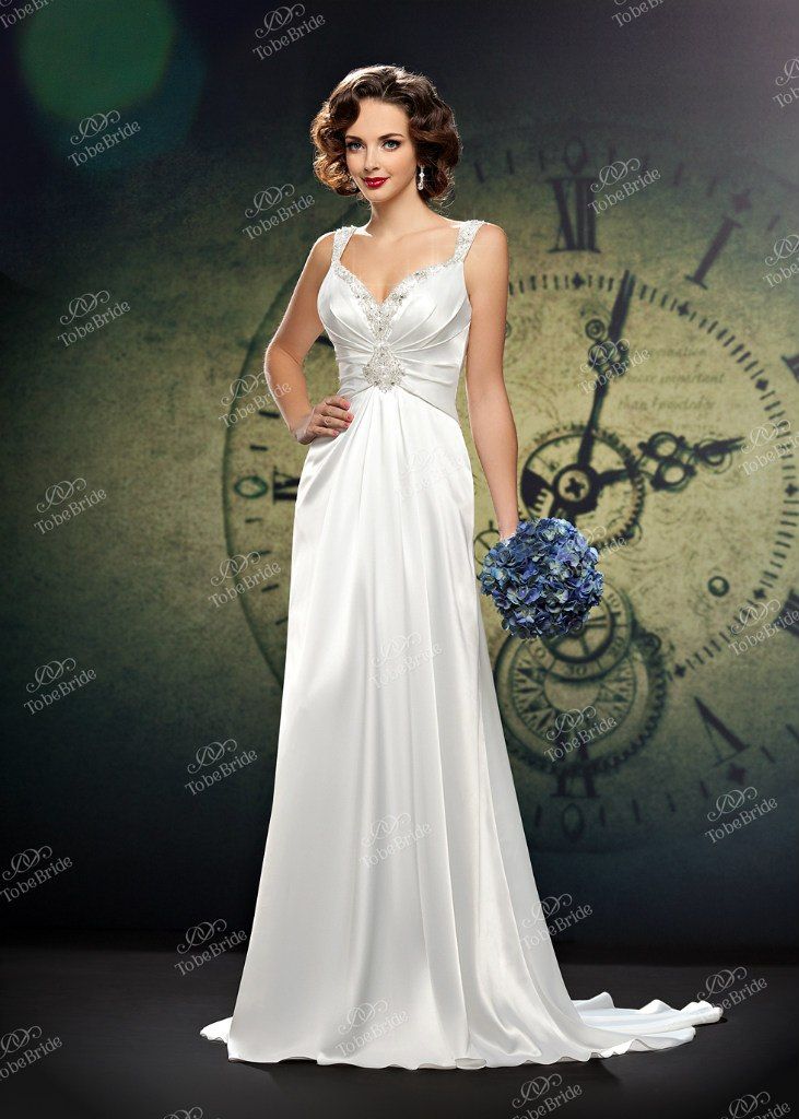 Прямое сатиновое платье с корсетом с чашками расшитым бисером на бретелях - фото 2972407 Салон свадебной и вечерней моды "Белый Танец"  