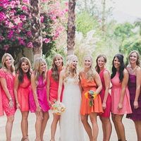 подружки, платья, букет, образ, розовый, коралловый, фуксия, оранжевый
