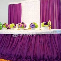 Оформление свадебного президиума тканью с объемными розами стол и фон