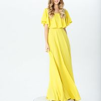 Модель EMSE 0293
Вечернее платье А-силуэта, отрезное по линии талии, длиной в пол.

Лиф с кокеткой из прозрачной сетки, кокетка с воланом.

В среднем шве спинки – потайная молния.

Основная ткань: костюмно-плательная.

Возможное цветовое оформление: желты