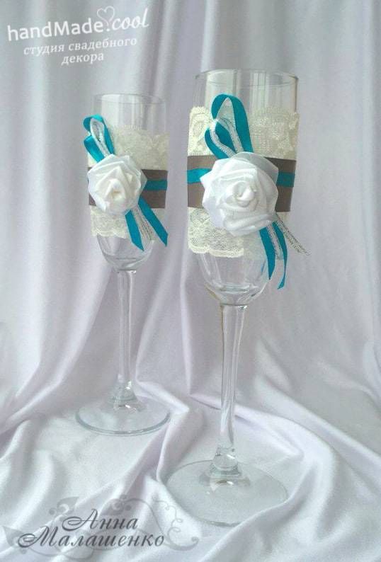 Свадебные бокалы для оформления и украшения стола на свадьбу, ручная работа на заказ - фото 7676378 Студия свадебного декора Handmade