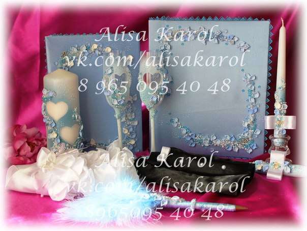 Авторский набор свадебных аксессуаров в голубом цвете с лепкой - фото 1168411 Дизайн студия Алисы Кароль