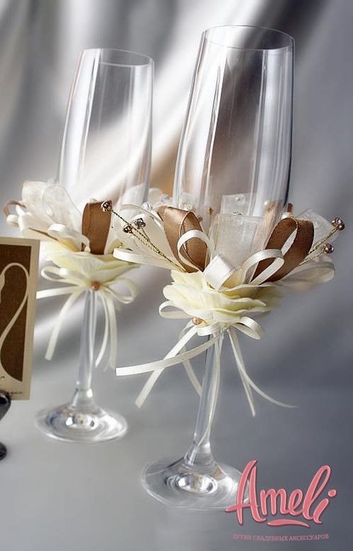 Свадебные бокалы, декорированные бокалы на свадьбу - фото 507955 Ameli - интернет-бутик свадебных аксессуаров