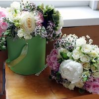 Букет невесты + цветы в шляпной коробке