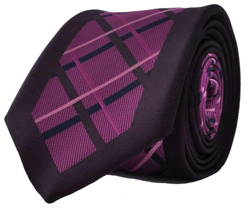 Галстук фиолетовый с пурпурной вставкой с полосками