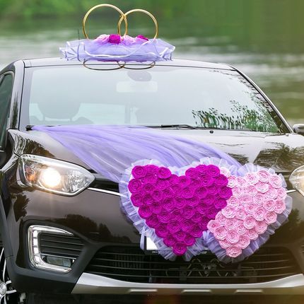 Свадебные украшения на машину напрокат в фиолетовом цвете
