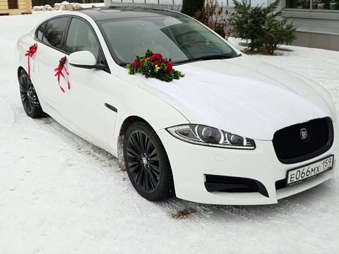 Белый Jaguar XF в свадебном украшении вариант 98 @auto-na-prokat.ru
